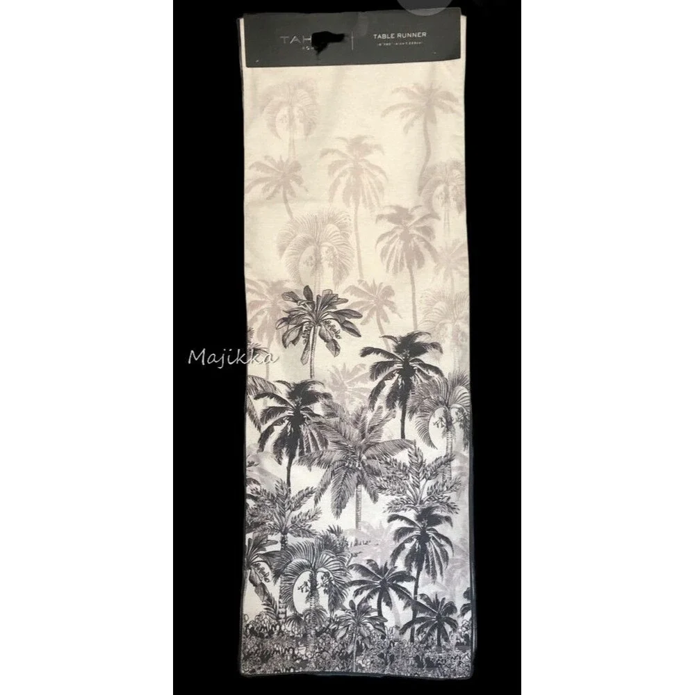 Tahari Black White Palm Trees Table Runner Monochrome Tropical Summer 16x90